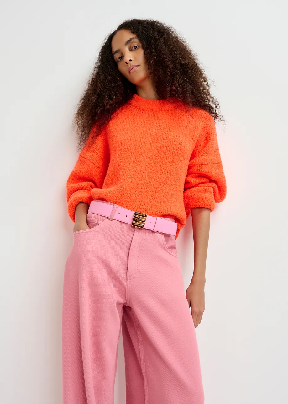 Neon orange chunky knit sweater