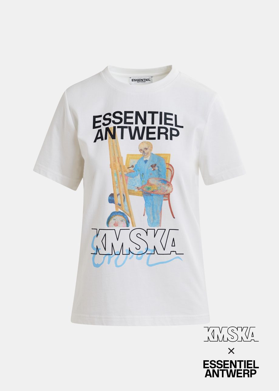 Ecru organic cotton-jersey 'Skeleton Painter' T-shirt - collaboration with KMSKA