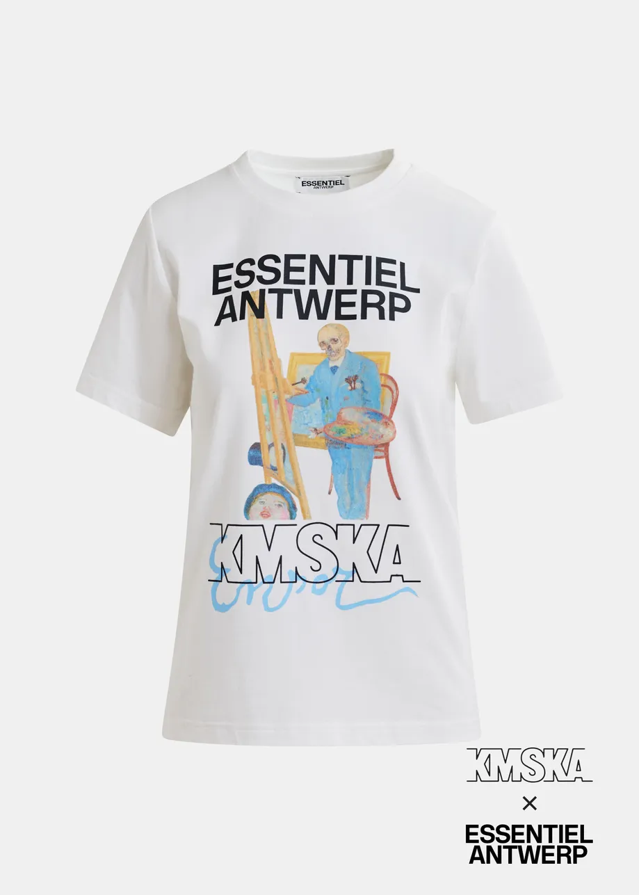 T-shirt 'Le squelette peintre' en coton bio écru - collaboration avec le KMSKA