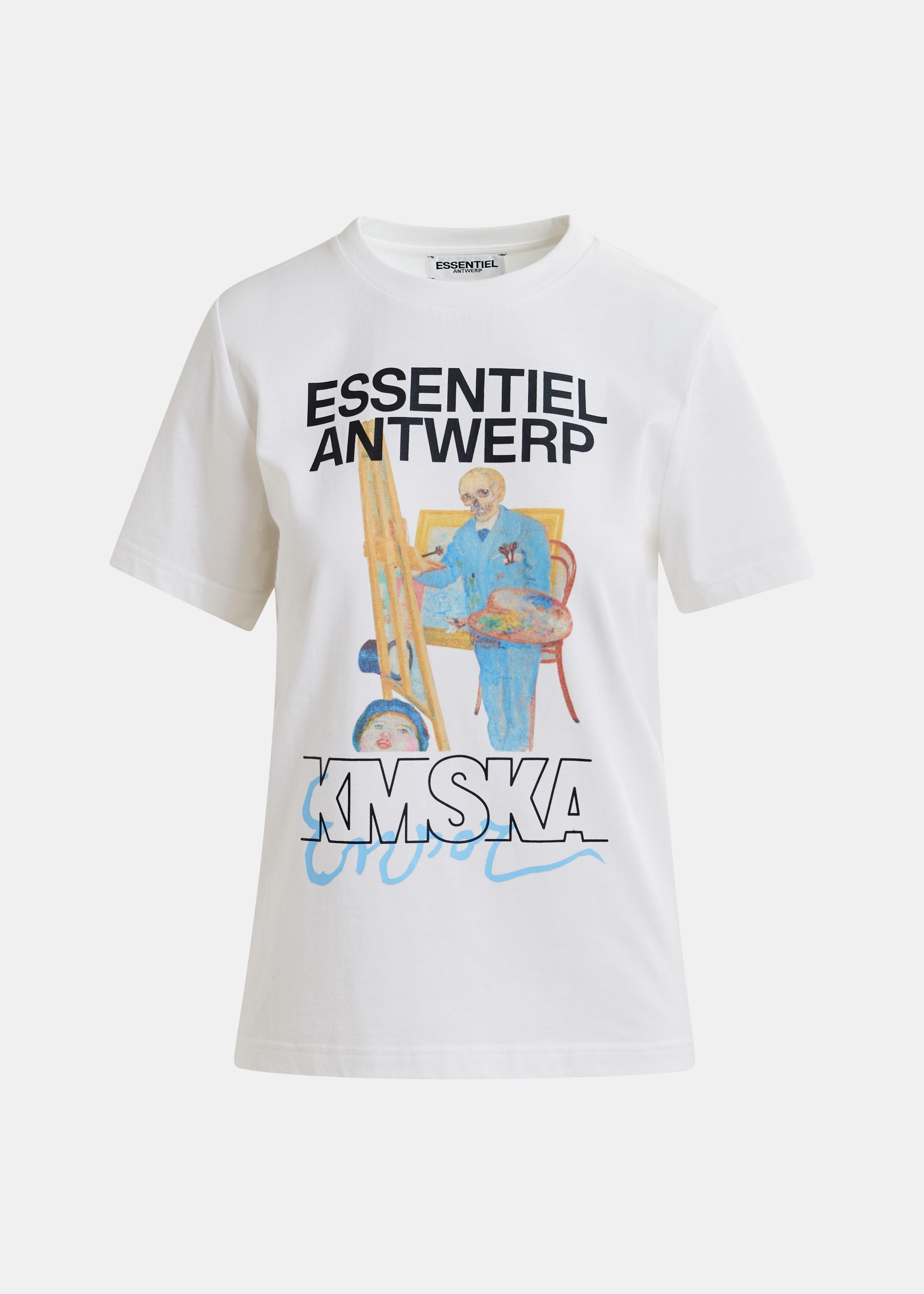 Ecru biokatoenen jersey T-shirt 'Schilderend geraamte' - samenwerking met het KMSKA