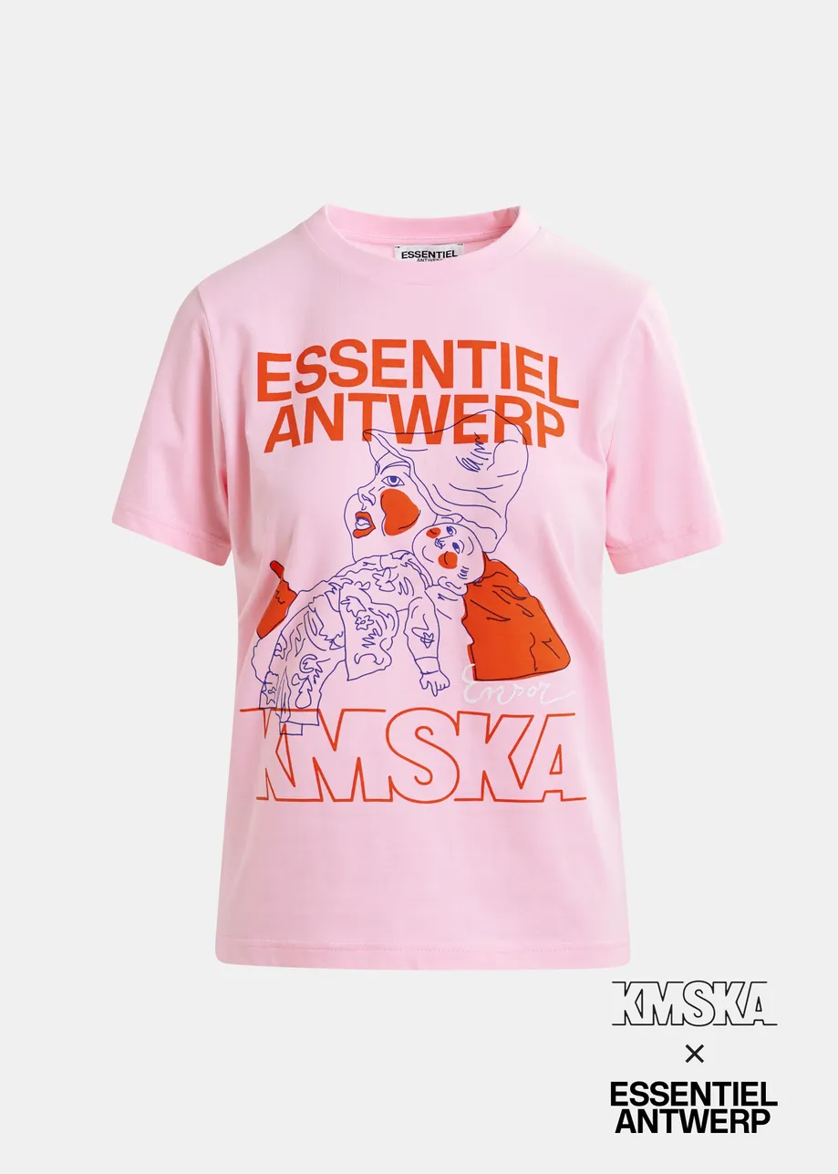 Pink organic cotton-jersey 'The Intrigue' T-shirt - collaboration with KMSKA