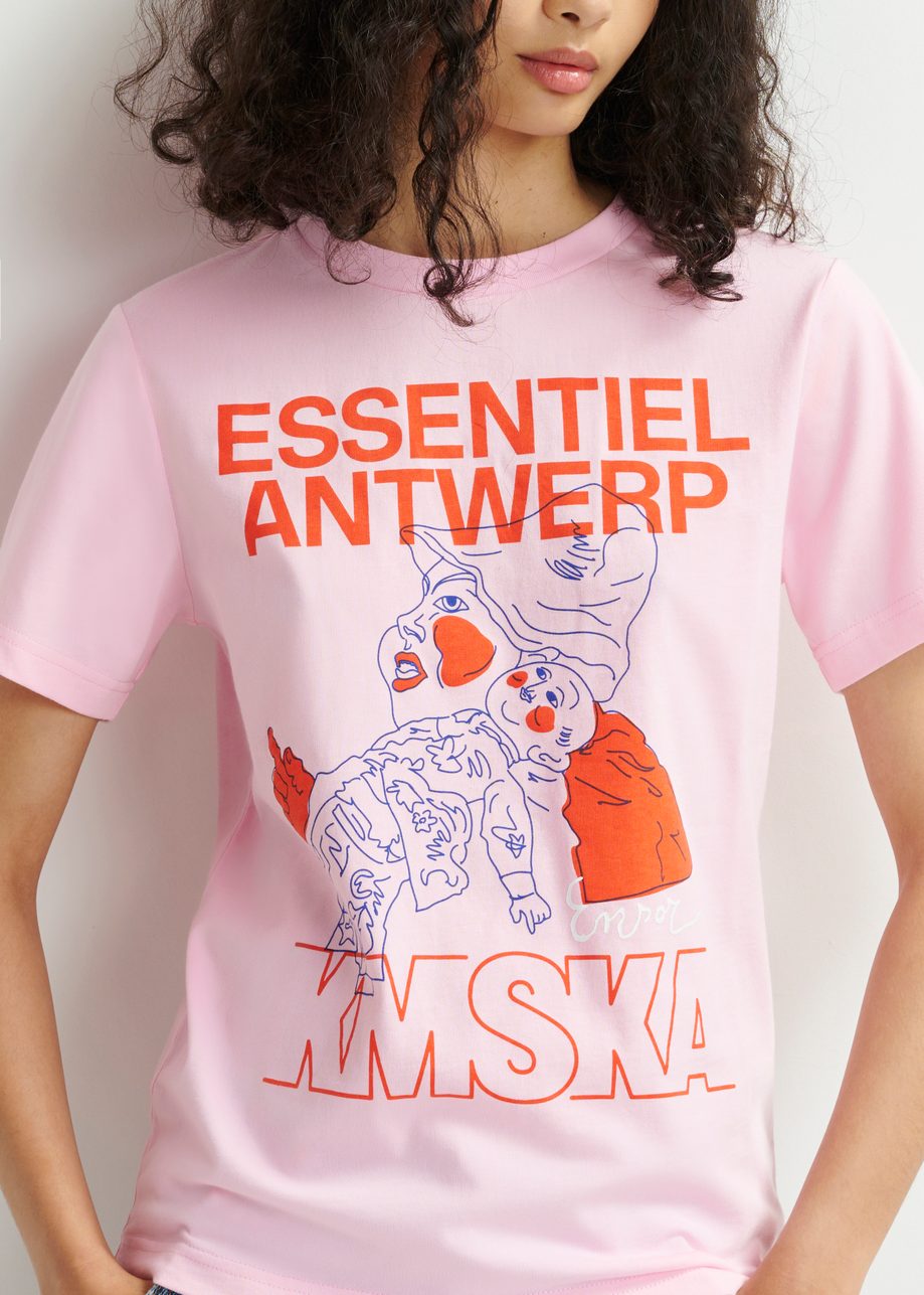 Roze biokatoenen jersey T-shirt 'De intrige' - samenwerking met het KMSKA