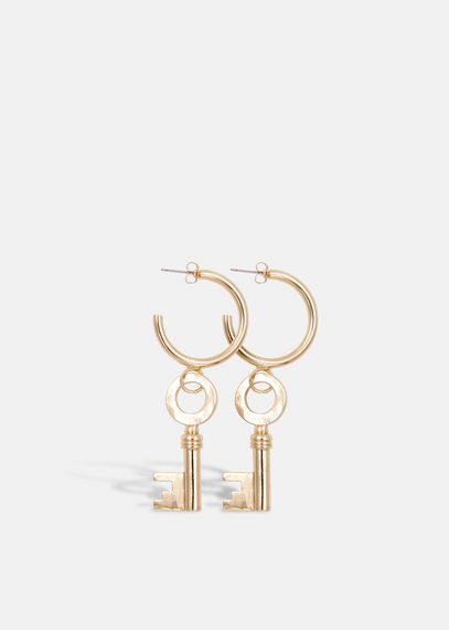 Gold-tone hoop earrings with key pendants