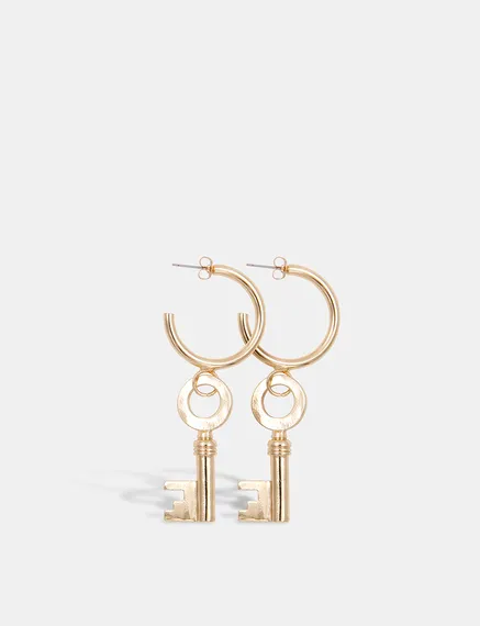 Gold-tone hoop earrings with key pendants