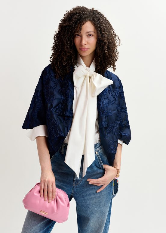 Veste bouffante en jacquard bleu marine