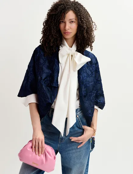 Veste bouffante en jacquard bleu marine