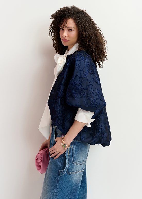 Veste bouffante en jacquard bleu marine