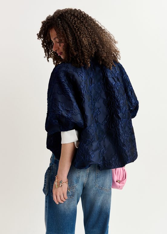 Veste bouffante en jacquard bleu marine