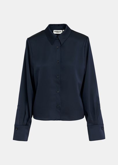 Camicia in raso blu navy con spalle imbottite