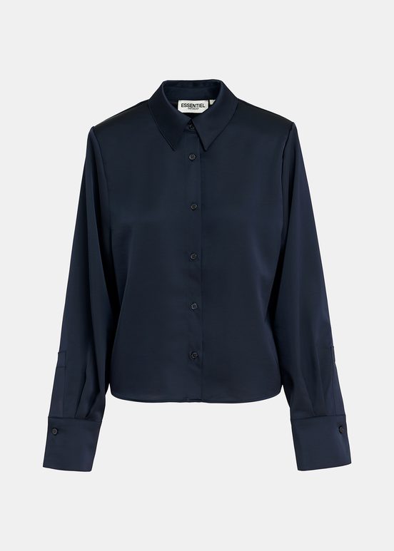 Chemise en satin bleu marine à épaulettes