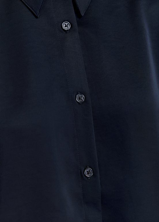 Navy blue satin shirt with padded shoulders