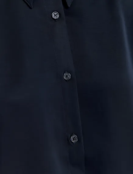 Navy blue satin shirt with padded shoulders