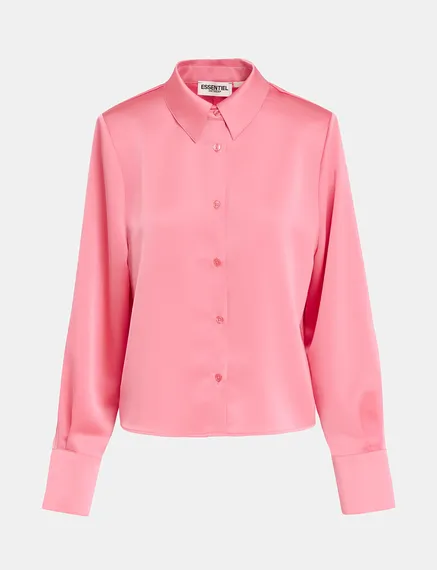 Pink satin shirt with padded shoulders