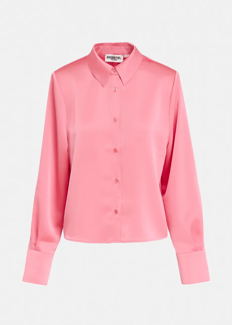 Pink satin shirt with padded shoulders