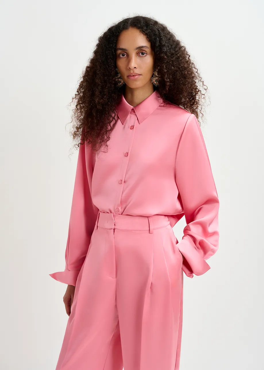 Pink satin shirt with padded shoulders