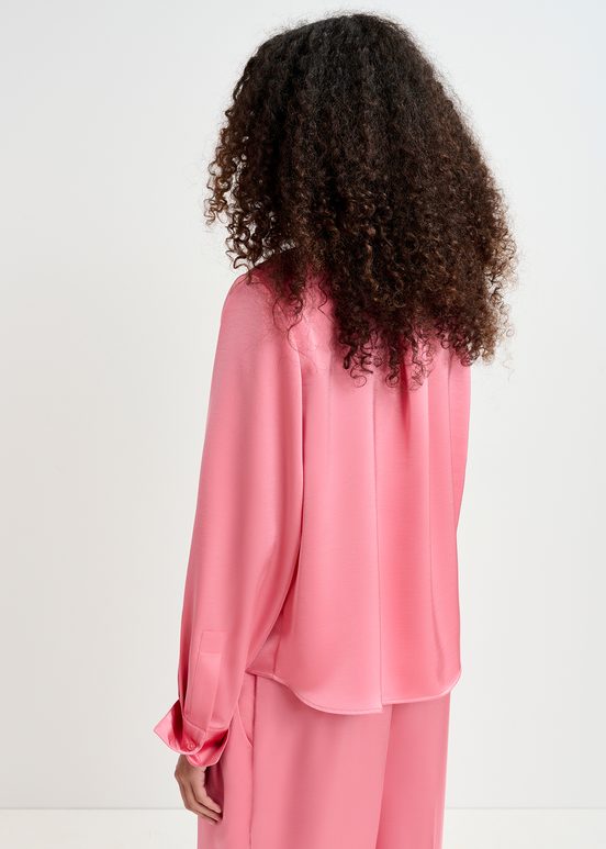 Pink satin shirt with padded shoulders