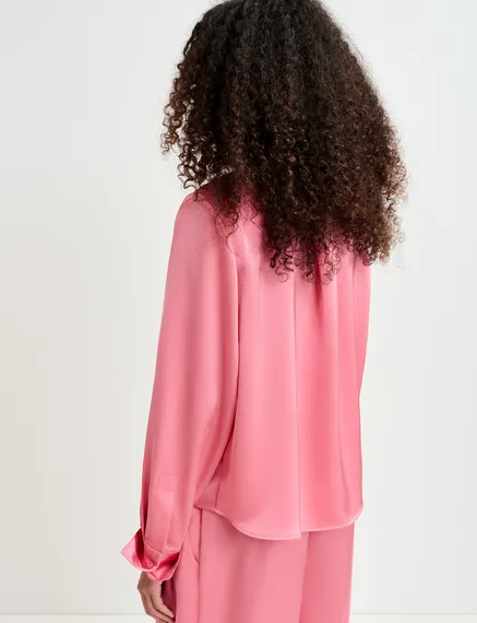 Pink satin shirt with padded shoulders