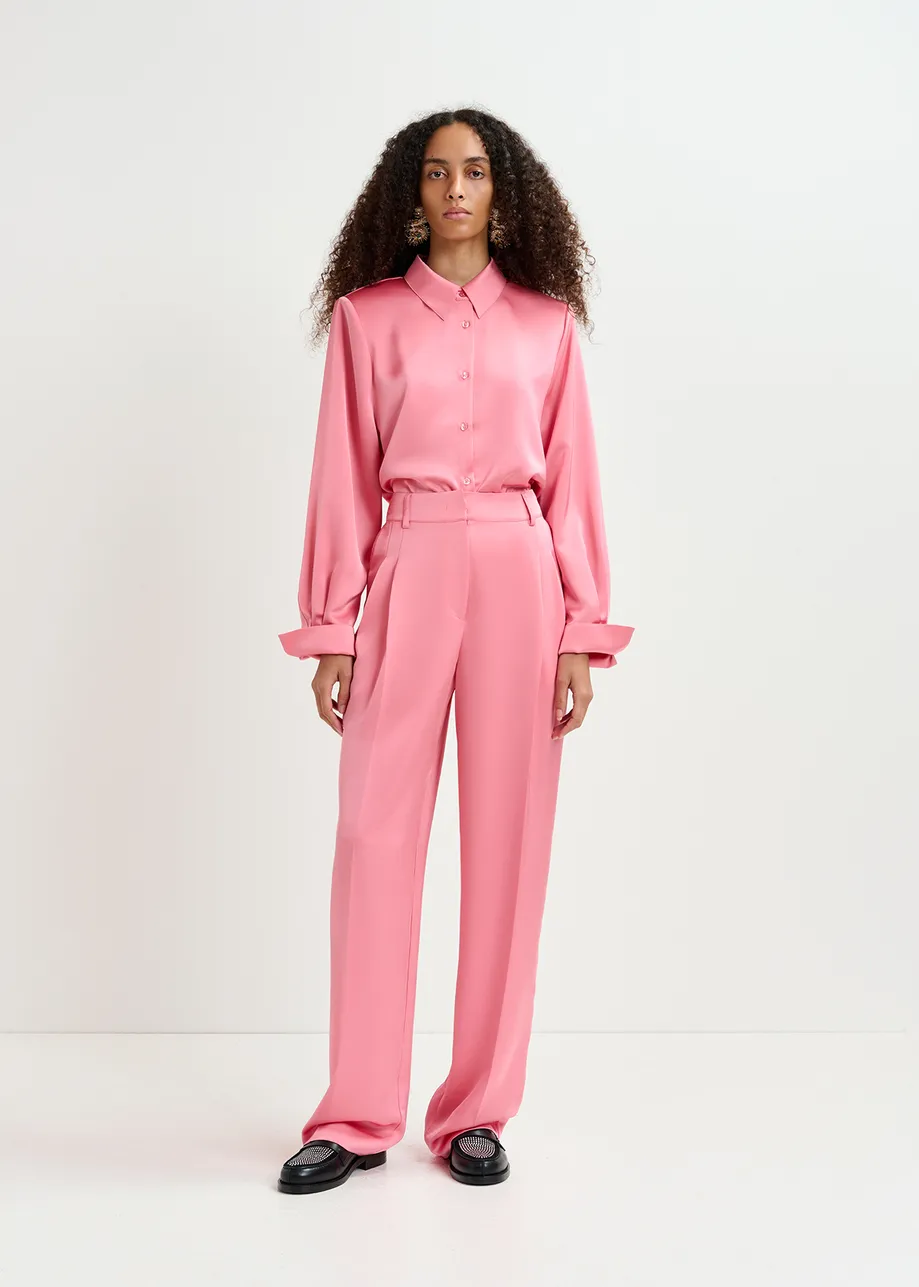 Pink satin shirt with padded shoulders