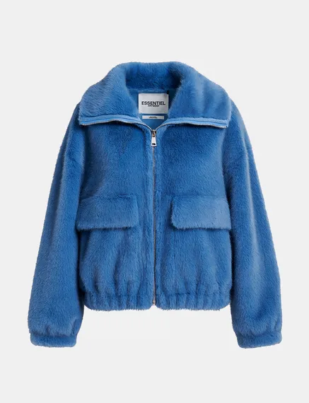 Blouson aviateur en fausse fourrure bleu foncé