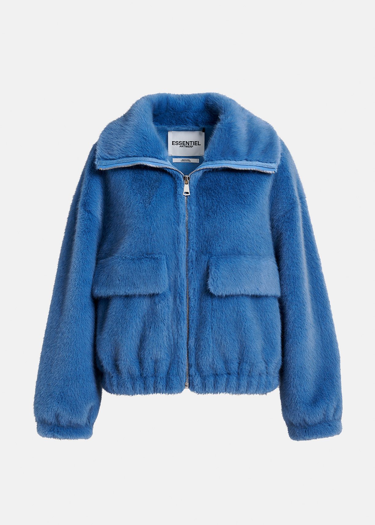 Dark blue faux fur bomber jacket