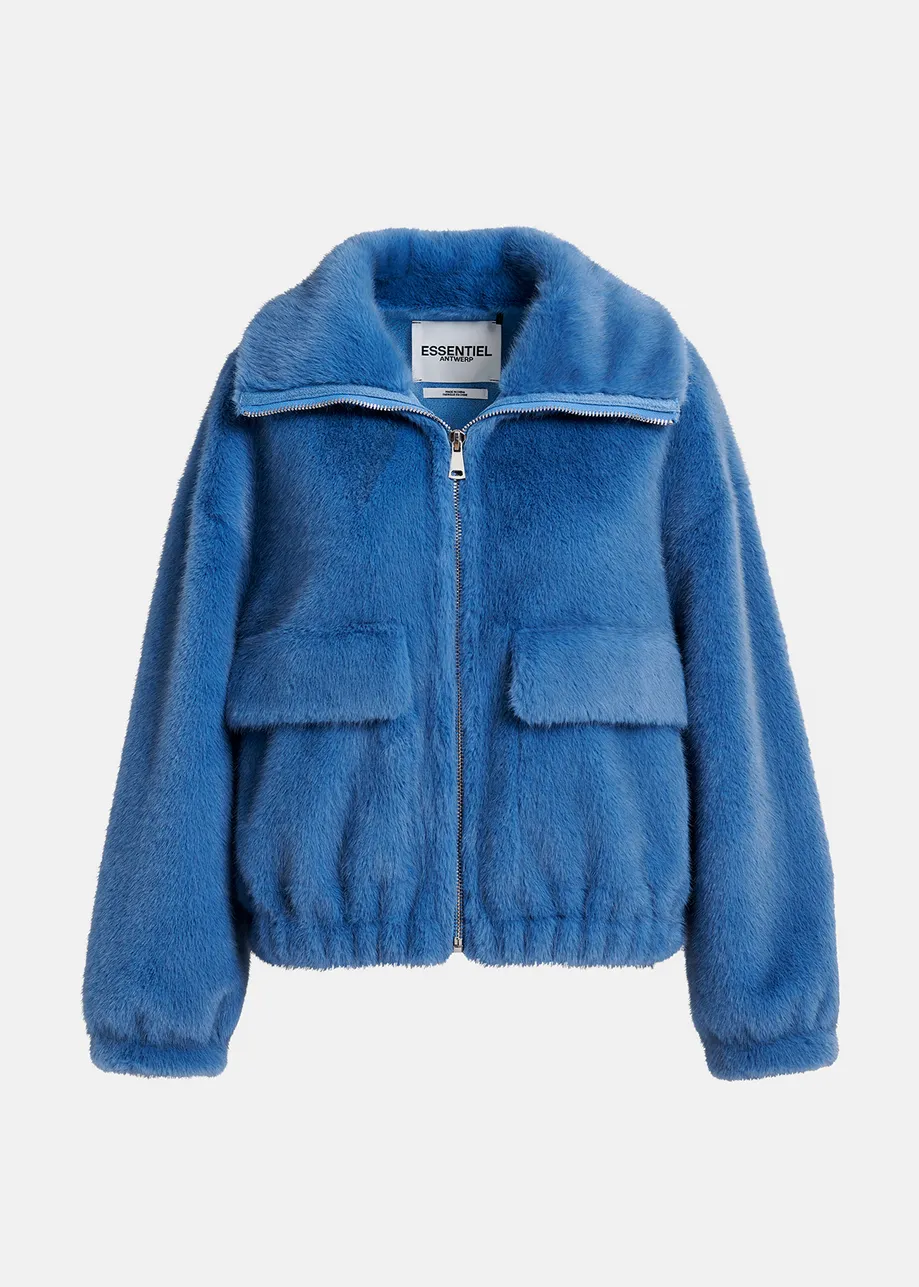 Blouson aviateur en fausse fourrure bleu foncé