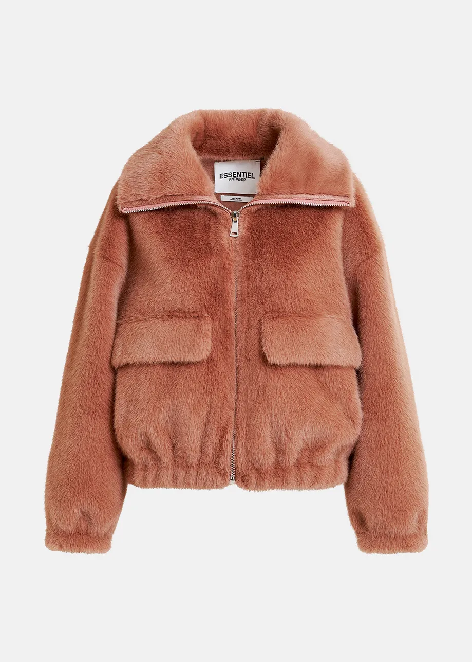 Brown faux fur bomber jacket