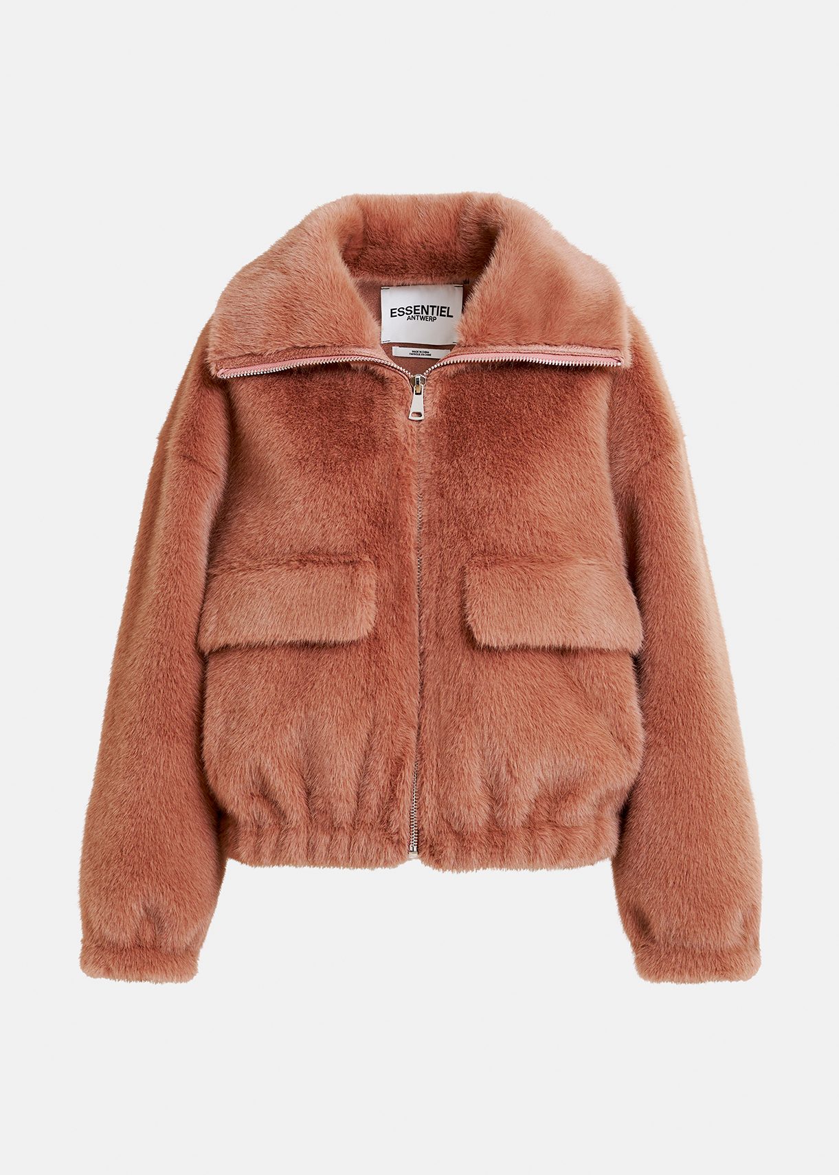 Brown faux fur bomber jacket