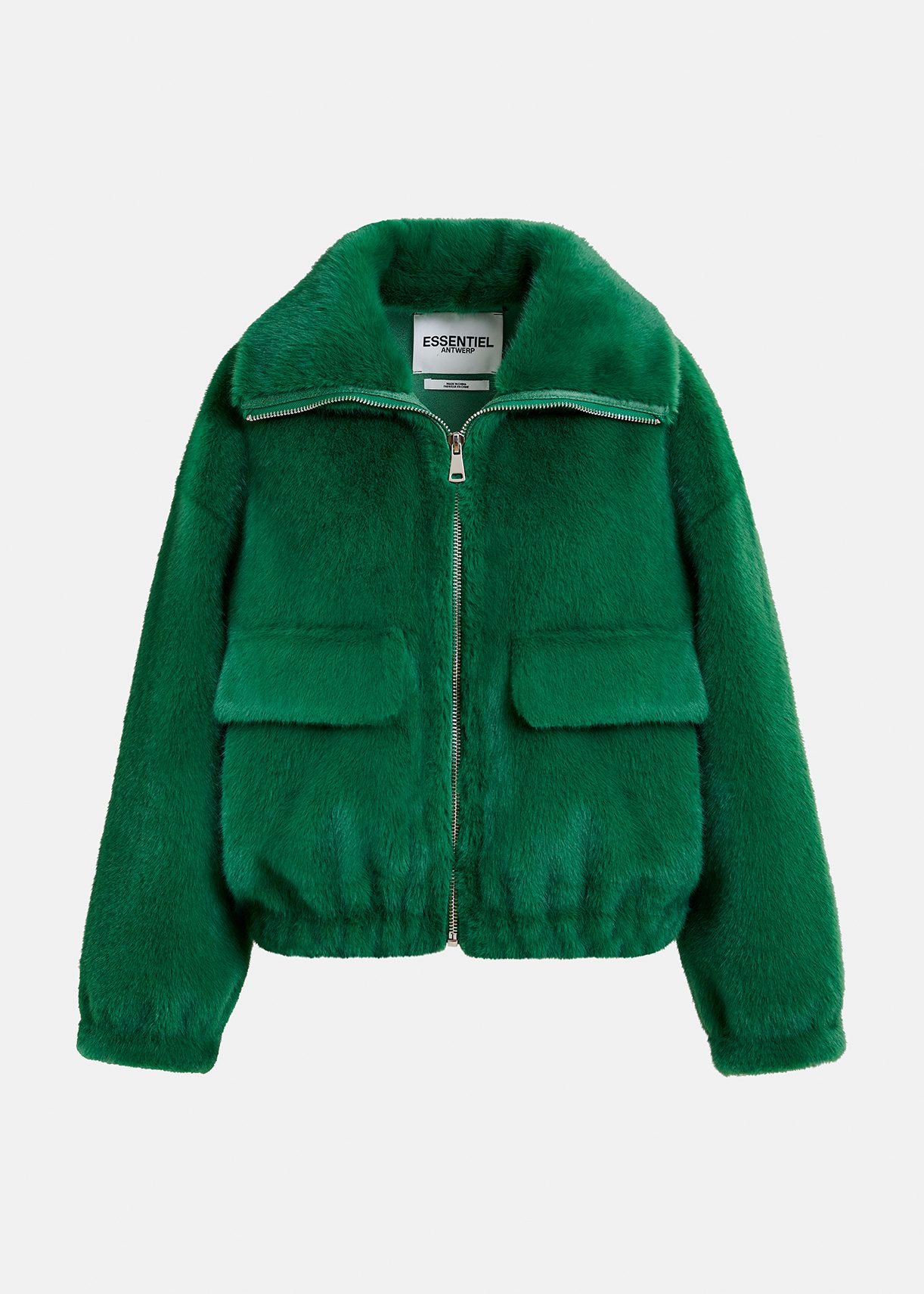 Dark green faux fur bomber jacket Essentiel Antwerp United States