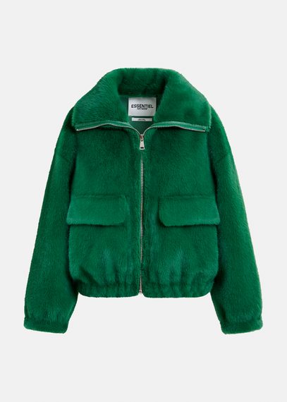 Blouson aviateur en fausse fourrure vert foncé