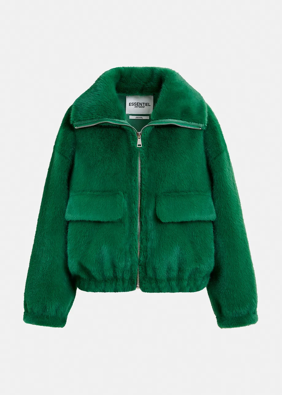 Blouson aviateur en fausse fourrure vert foncé