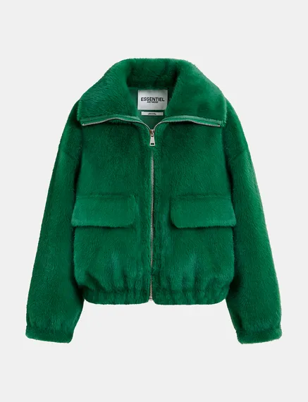 Donkergroen bomberjack in faux fur