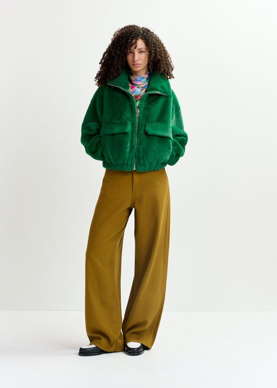 Blouson aviateur en fausse fourrure vert foncé