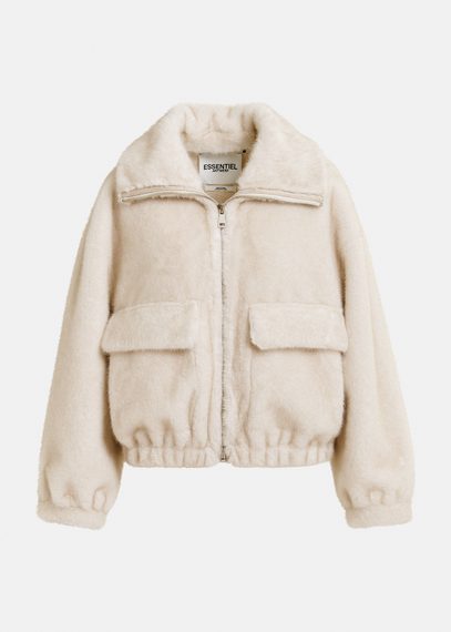 Ecru faux fur bomber jacket