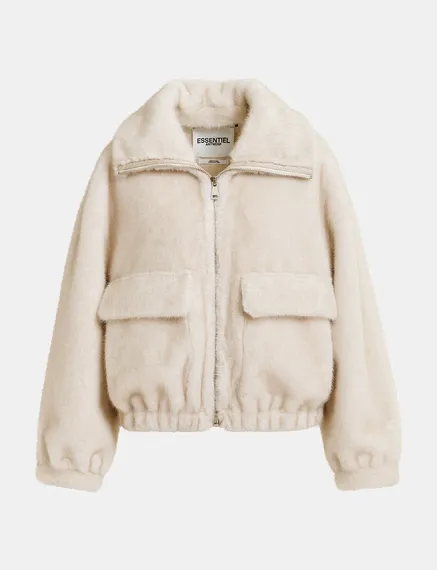 Ecru faux fur bomber jacket