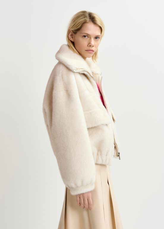 Ecru faux fur bomber jacket