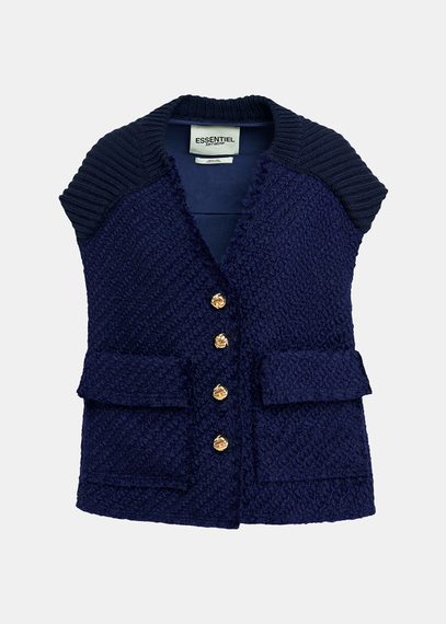 Navy blue sleeveless knitted jacket