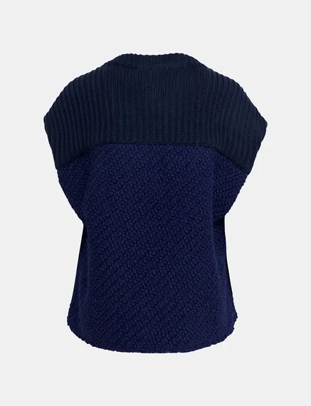 Navy blue sleeveless knitted jacket