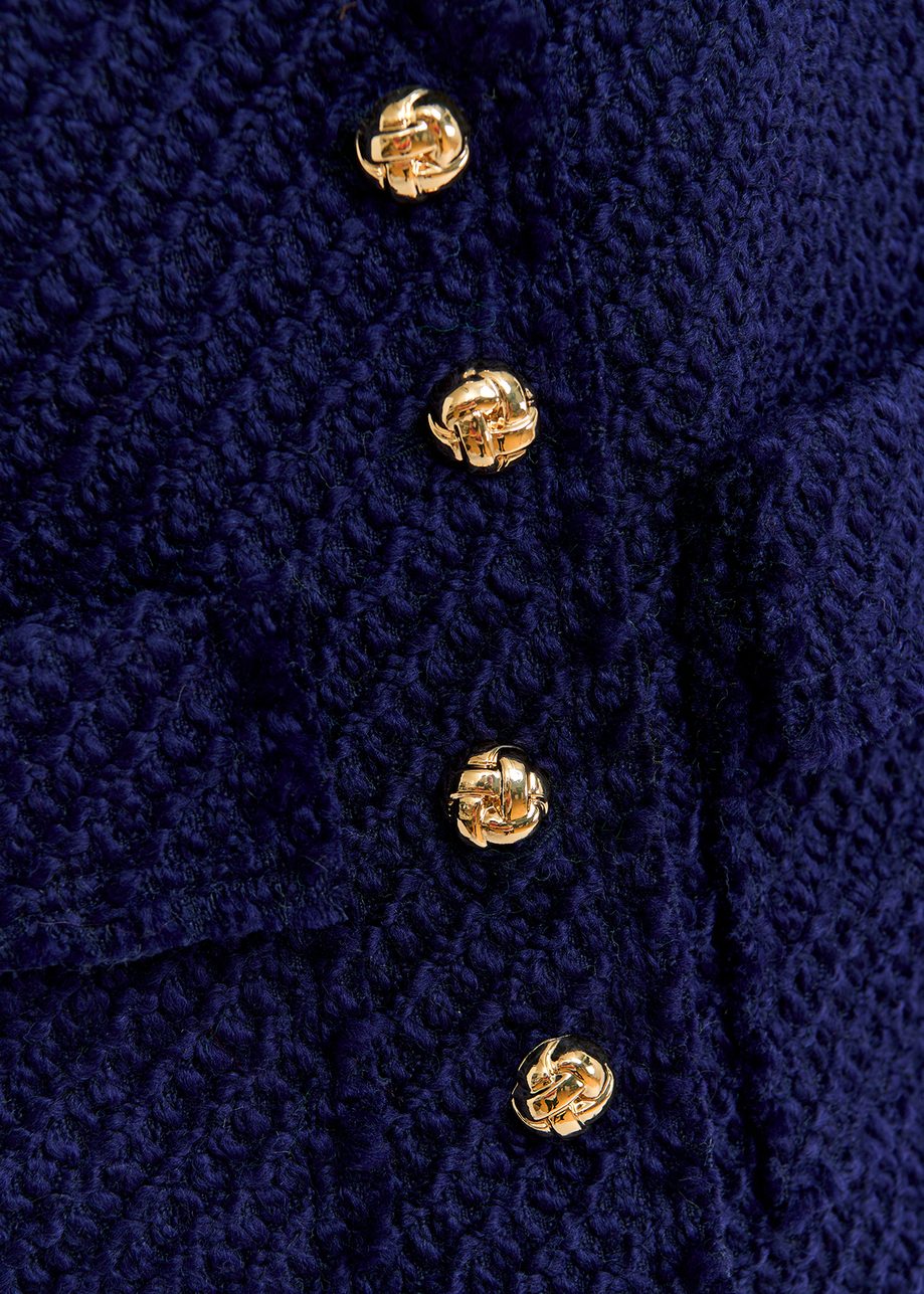 Navy blue sleeveless knitted jacket