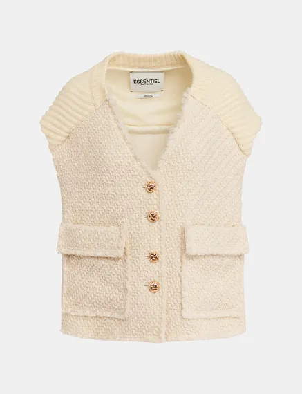 Ecru sleeveless knitted jacket