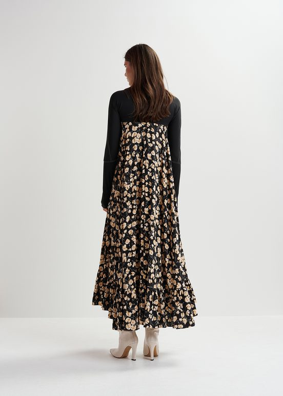 Zwarte maxi-jurk met bloemenprint en jersey top