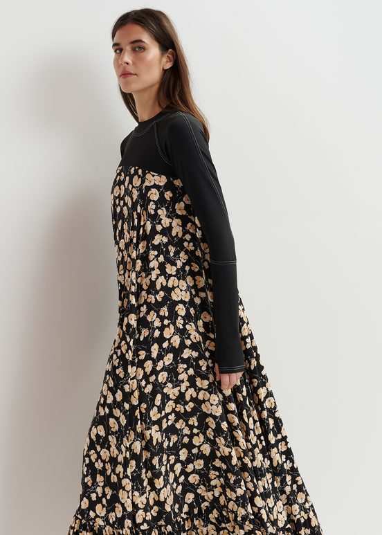 Zwarte maxi-jurk met bloemenprint en jersey top