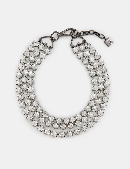 Collier argenté en strass superposés