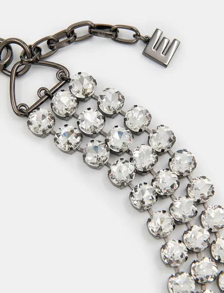 Collier argenté en strass superposés