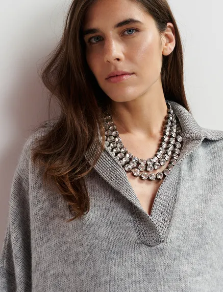 Collier argenté en strass superposés