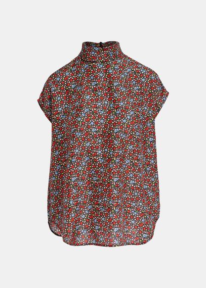 Top in seta multicolore con stampa floreale