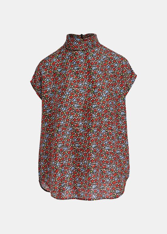 Multicolor silk top with floral print