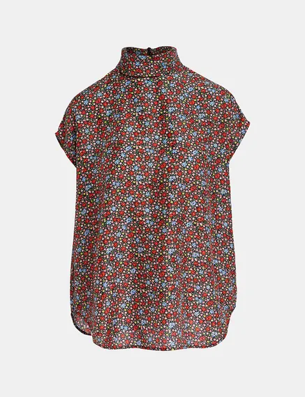 Multicolor silk top with floral print