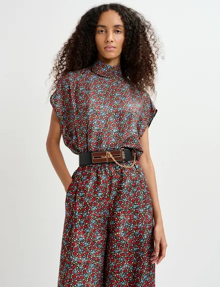 Top en soie à imprimé fleuri multicolore