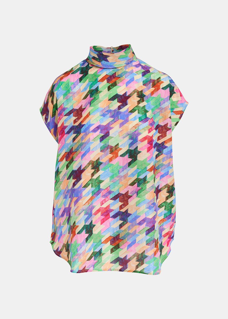 Multicolor silk top with geometric print