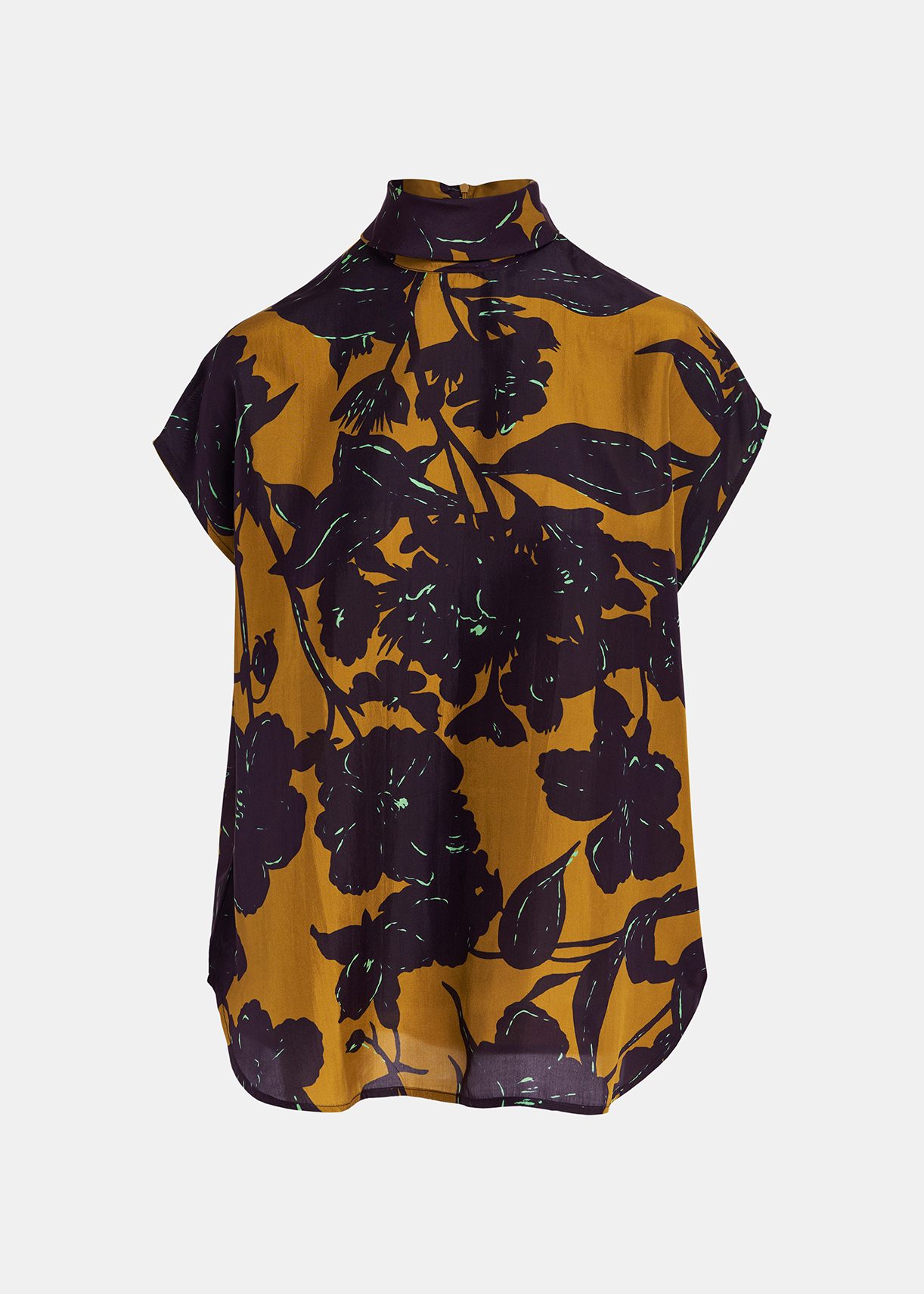 Bronze silk top with floral print